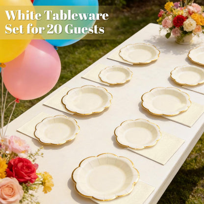 Sage Green Plates and Napkins Party Supplies for 20 Guests,Green Scalloped Paper Plates with Gold Rim, Elegant Disposable Tableware Set for Birthday,Baby Shower, Wedding, Bridal & Tea Party,60 PCS