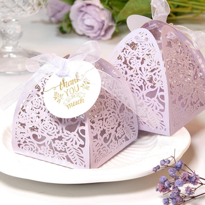 AdasBridal 50Pcs Small Gift Boxes for Party Favors, Laser Cut Candy Boxes Wedding Favor with Thank You Card Ribbons for Bridal Baby Shower Wedding Decorations (White, 2.36")