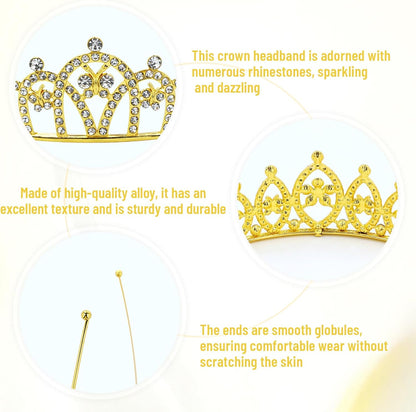 inSowni 8 Pieces Gold Metal Sparkly Rhinestone Princess Tiara Crown Headbands Wedding Birthday Party Prom Headpieces for Women Girls Brides Bridesmaids