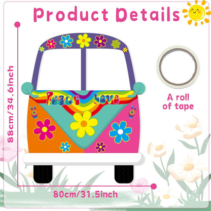 60's Hippie Bus Shaped Photo Prop 60s Party Decor Retro Groovy Foam Board Van Prop Hippie Selfie Frame Backdrop Birthday Party Supplies Retro 60s 70s Party Favor 34.6 x 31.5 Inch