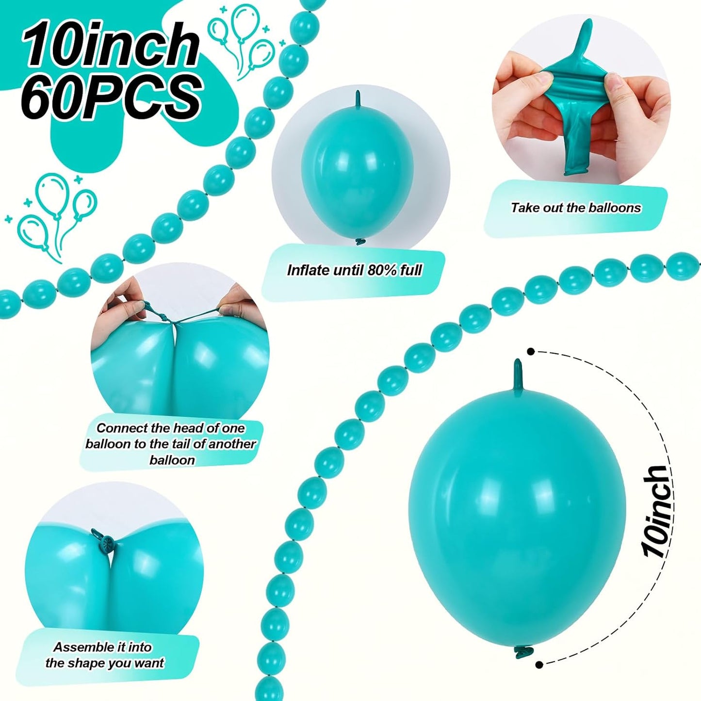 Gold Quick Link Balloons, 60PCS Linking for Balloon Wall Arch Chains, 6inch Linkable for Wedding Birthday Baby Shower Engagement Graduation Party Decorations