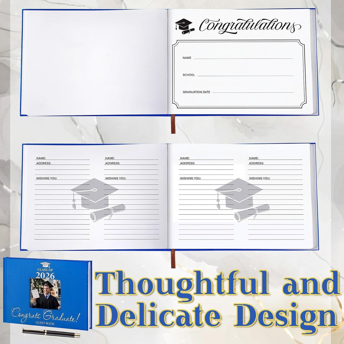 Geyoga 2026 Graduation Guest Book with Pen, 144 Pages Class of 2026 Graduation Party Guest Sign in Book Memory Scrapbook for High School Senior Nights College Grad Gifts, 6 x 8 Inch(Black)