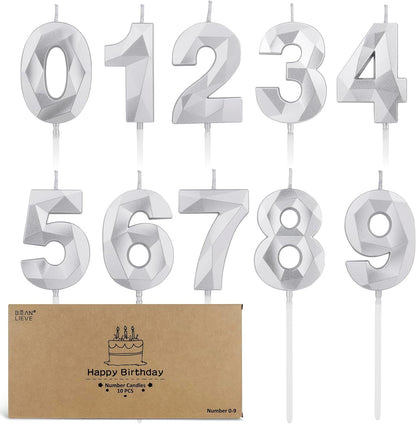 BEAN LIEVE Number Candles 0-9 Set - 10-Pack Diamond-Cut Birthday Candles, Cake Candles - Bulk Cake Decor for 1st-98th Birthdays, Photos, Parties - Kids Women Family Celebrations (Champagne Gold)