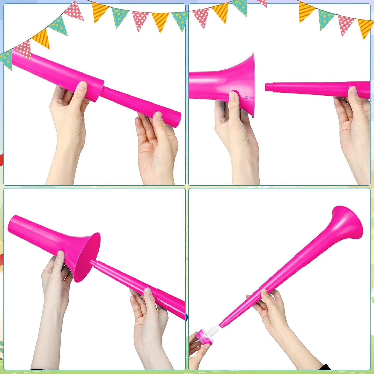 6 Pcs Stadium Horn for Adult, 21 Inch Vuvuzela Plastic Collapsible Cheering Trumpets for Sporting Events Football Carnival Party, Red