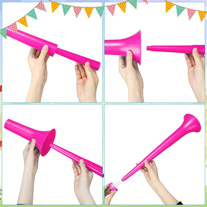 6 Pcs Stadium Horn for Adult, 21 Inch Vuvuzela Plastic Collapsible Cheering Trumpets for Sporting Events Football Carnival Party, Red