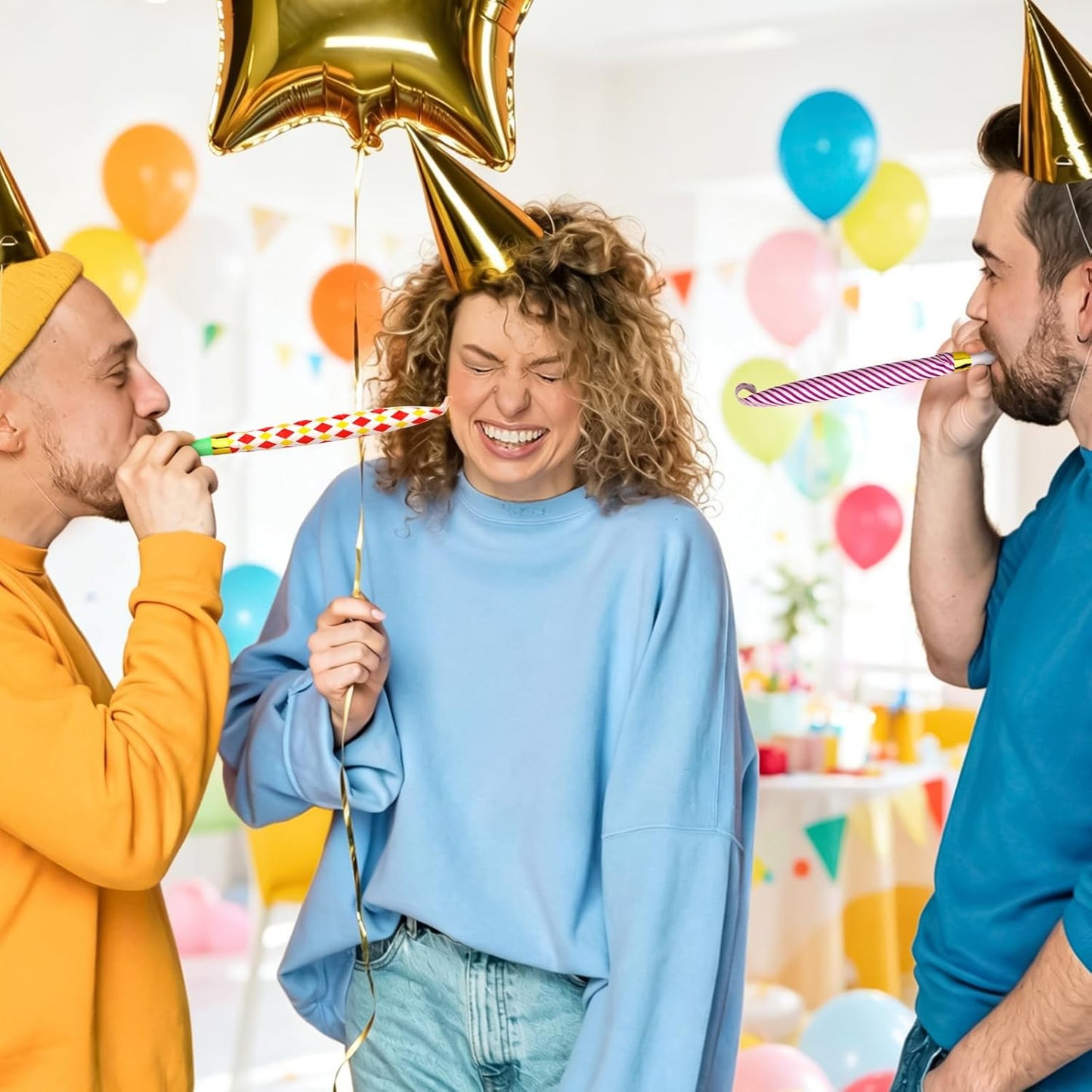 30 PCS Party Blower Blowouts Noisemakers, Funny Birthday Blow Horns Colorful Blowouts Whistles for Kids Adults Carnival Birthday Party Graduations Party Celebration Supplies