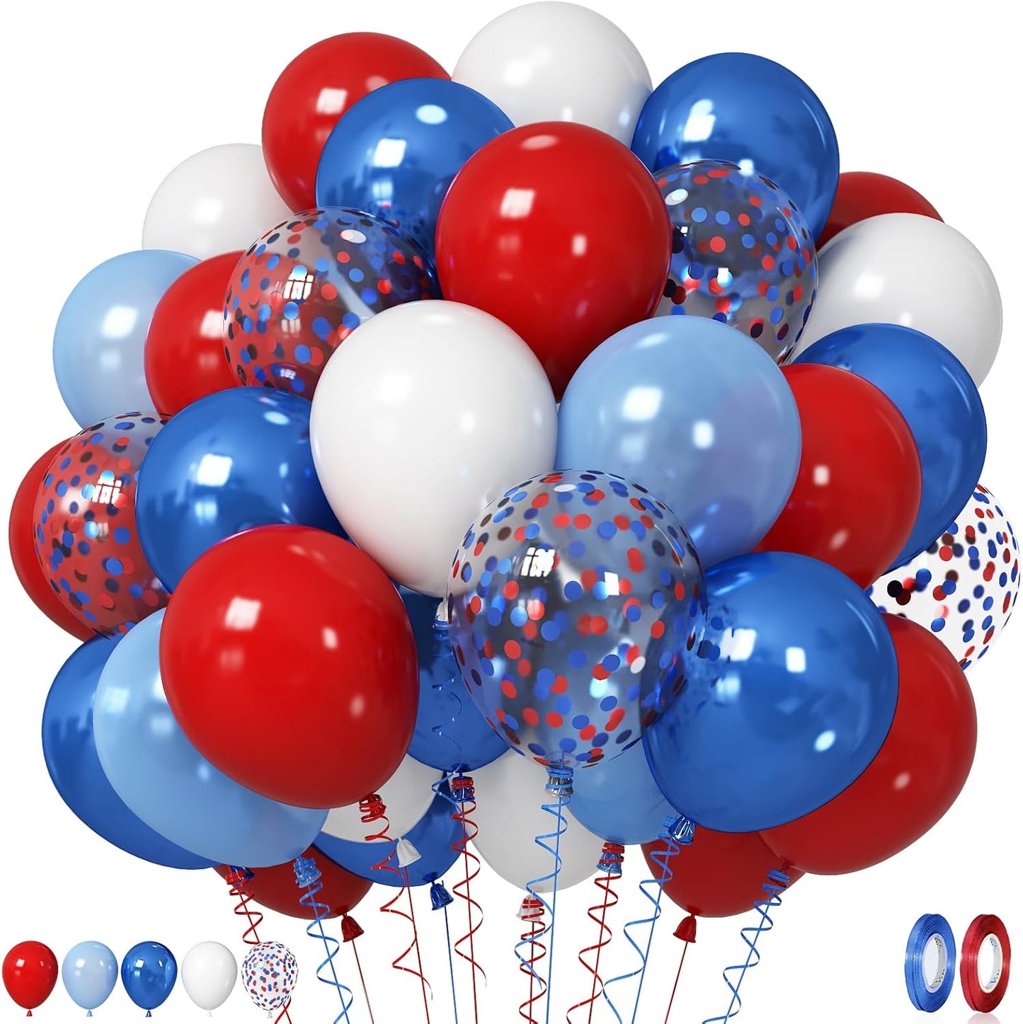 60 Pcs Blue and Silver Balloons, Navy Royal Blue Silver Party Balloons with Metallic Confetti Helium Latex Balloons for Birthday Baby Showers Fathers Day 2025 Graduation Decoration