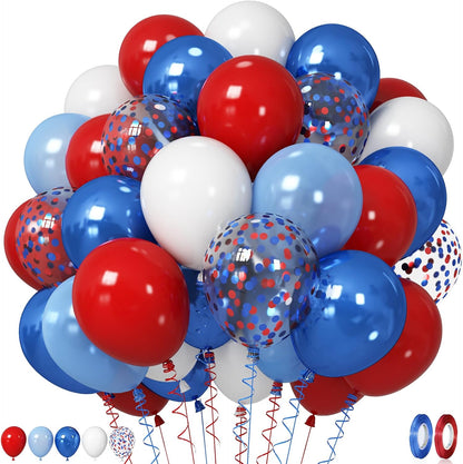 60 Pcs Blue and Silver Balloons, Navy Royal Blue Silver Party Balloons with Metallic Confetti Helium Latex Balloons for Birthday Baby Showers Fathers Day 2025 Graduation Decoration