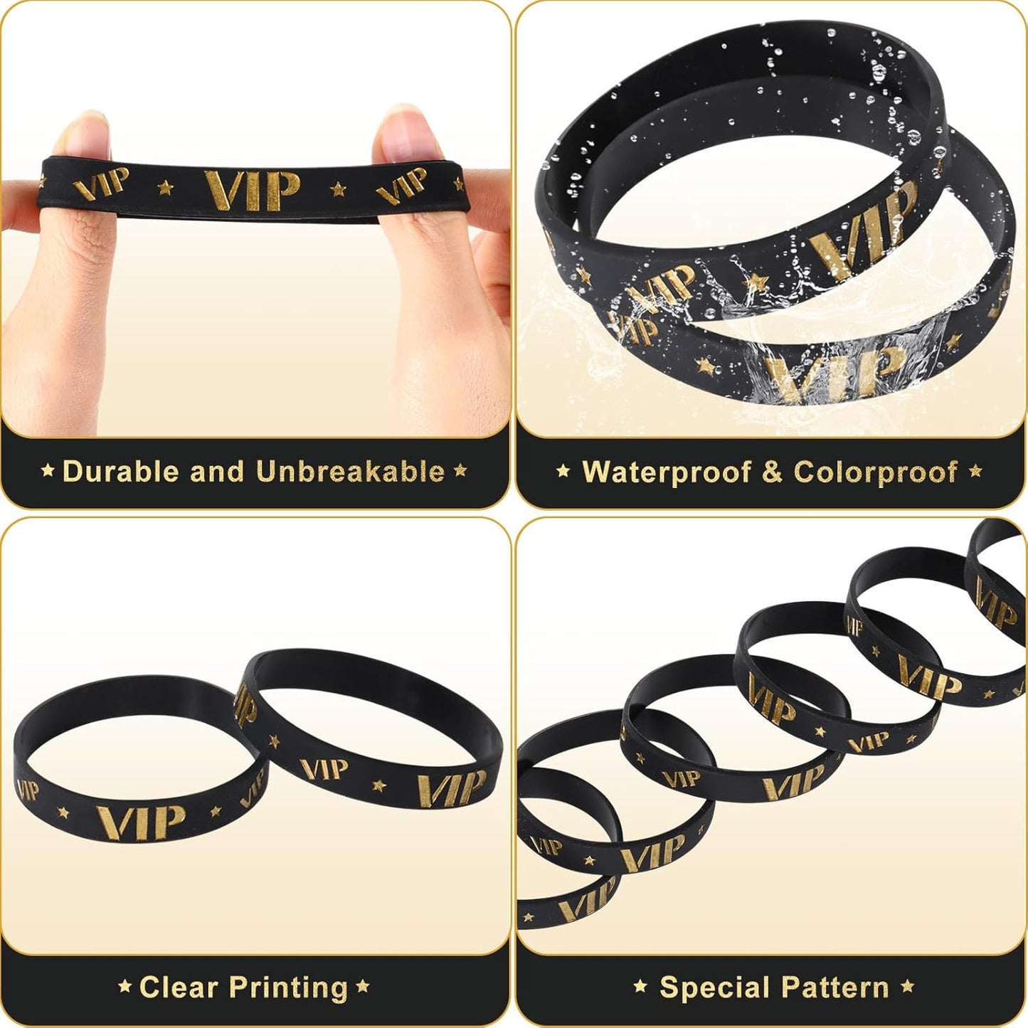 Bucherry 80 Pcs Silicone VIP Wristbands for Events Custom VIP Bracelets Gold Wristbands Rubber Bracelets for Party Club Bar Men Women Festivals Wedding Concert Fair Amusement Office(Black)