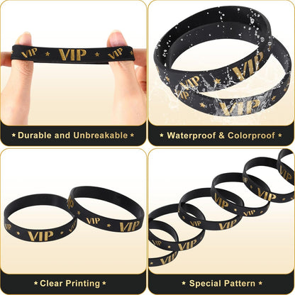 Bucherry 80 Pcs Silicone VIP Wristbands for Events Custom VIP Bracelets Gold Wristbands Rubber Bracelets for Party Club Bar Men Women Festivals Wedding Concert Fair Amusement Office(Black)