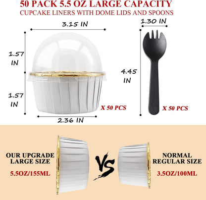 Cupcake Liners with Lids 50 Pack,LNYZQUS 5oz Large Foil Cupcake Cups Muffin Tins,Disposable Baking Cups Muffin Liners Wrappers Holders for Wedding Valentine-Pink in gold