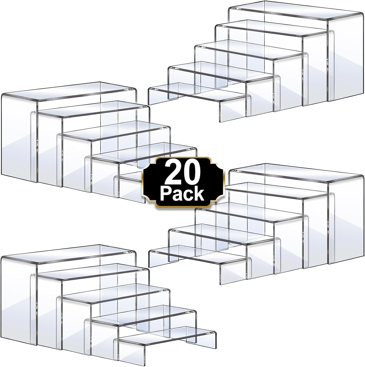 Aheroi Large Acrylic Risers, 10 Pcs 2 Set(7”L~8”L~9”L) Riser Display Shelf, Clear Rectangular Display Stands Set, Transparent Shelves for Decor, Showcase Holder for Cupcake