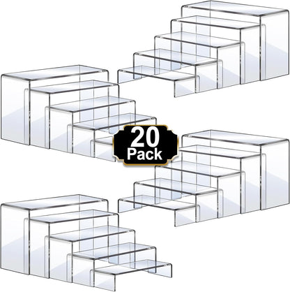 Aheroi Large Acrylic Risers, 10 Pcs 2 Set(7”L~8”L~9”L) Riser Display Shelf, Clear Rectangular Display Stands Set, Transparent Shelves for Decor, Showcase Holder for Cupcake