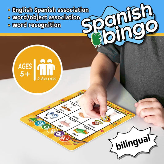 Spanish English Bilingual Bingo with Challenging Cards Vocabulary Language-Learning Educational Reading Games for Kids Ages 5+