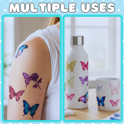 Glitter Butterfly Temporary Tattoos | Butterfly Themed Birthday Party Decorations Party Favors Supplies Accessories Stickers Gift Idea For Kids Boy Girl Teen Adult 60Pcs 4 Sheets Pre-cut