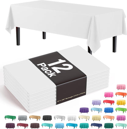 12-Pack Premium Plastic Tablecloth 54in. x 108in. Rectangle Table Cover - Dark Blue - Colors A