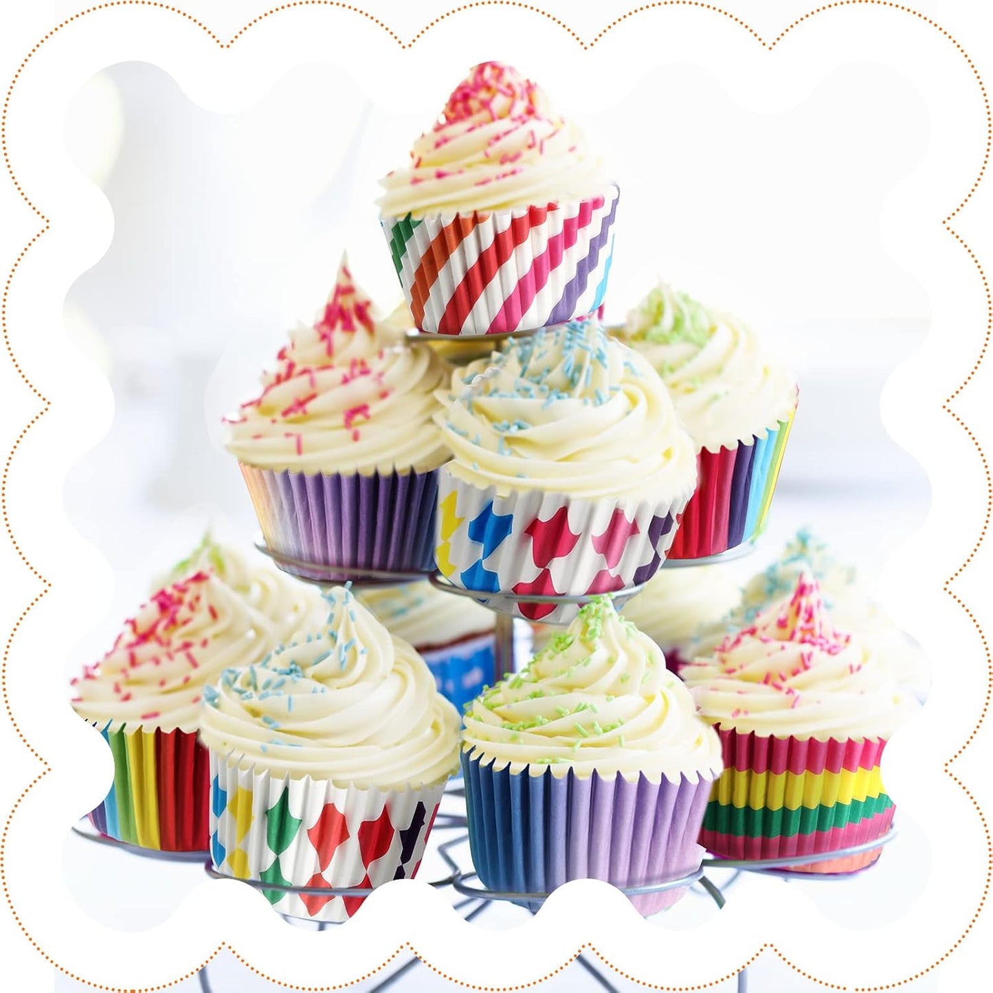 Chengu 600 Pieces Rainbow Cupcake Liners Rainbow Cupcake Wrappers Baking Cups Liners, Colorful Cake Paper Cup Baking Cups for Cake Candy Supplies(Vivid Style)