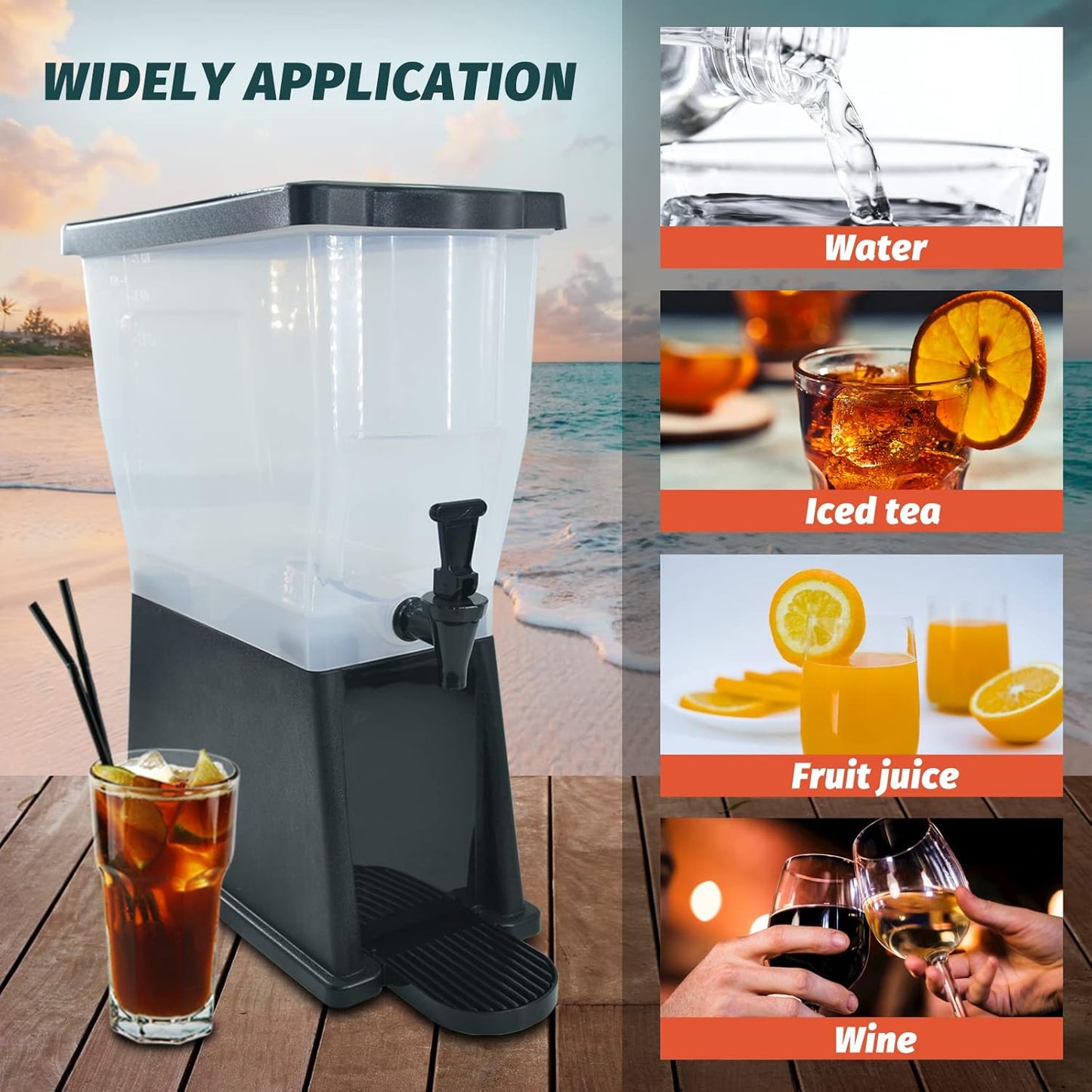 Beverage Dispenser 5 Gallon Drink Dispenser with Spigot, Juice Dispensers for Parties, Black Base