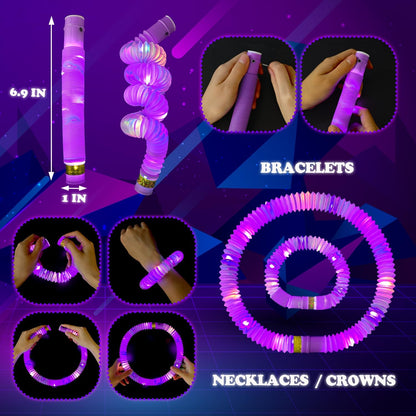 Orange Glow Sticks Party Favors Supplies for Kids 24 PCS,4th of July LED Light up Pop Tubes for Toddlers,Neon Necklaces Bracelets Accessories,Birthday Dance Party 250th Anniversary Camping Toys Gifts