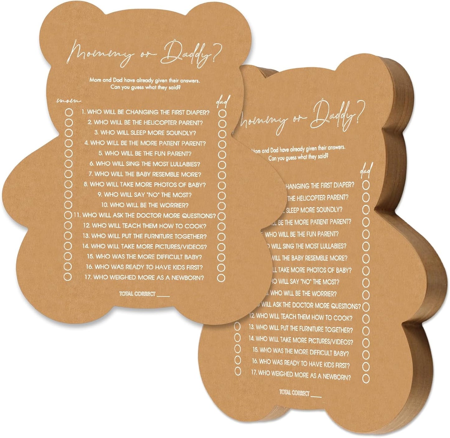 50 Pcs Bear Baby Shower Games Baby Bingo Cards Game for New Parents Girl or Boy Fun Games Gender Neutral Activity Kraft Paper Cards