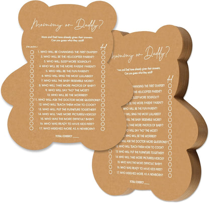 50 Pcs Bear Baby Shower Games Baby Bingo Cards Game for New Parents Girl or Boy Fun Games Gender Neutral Activity Kraft Paper Cards