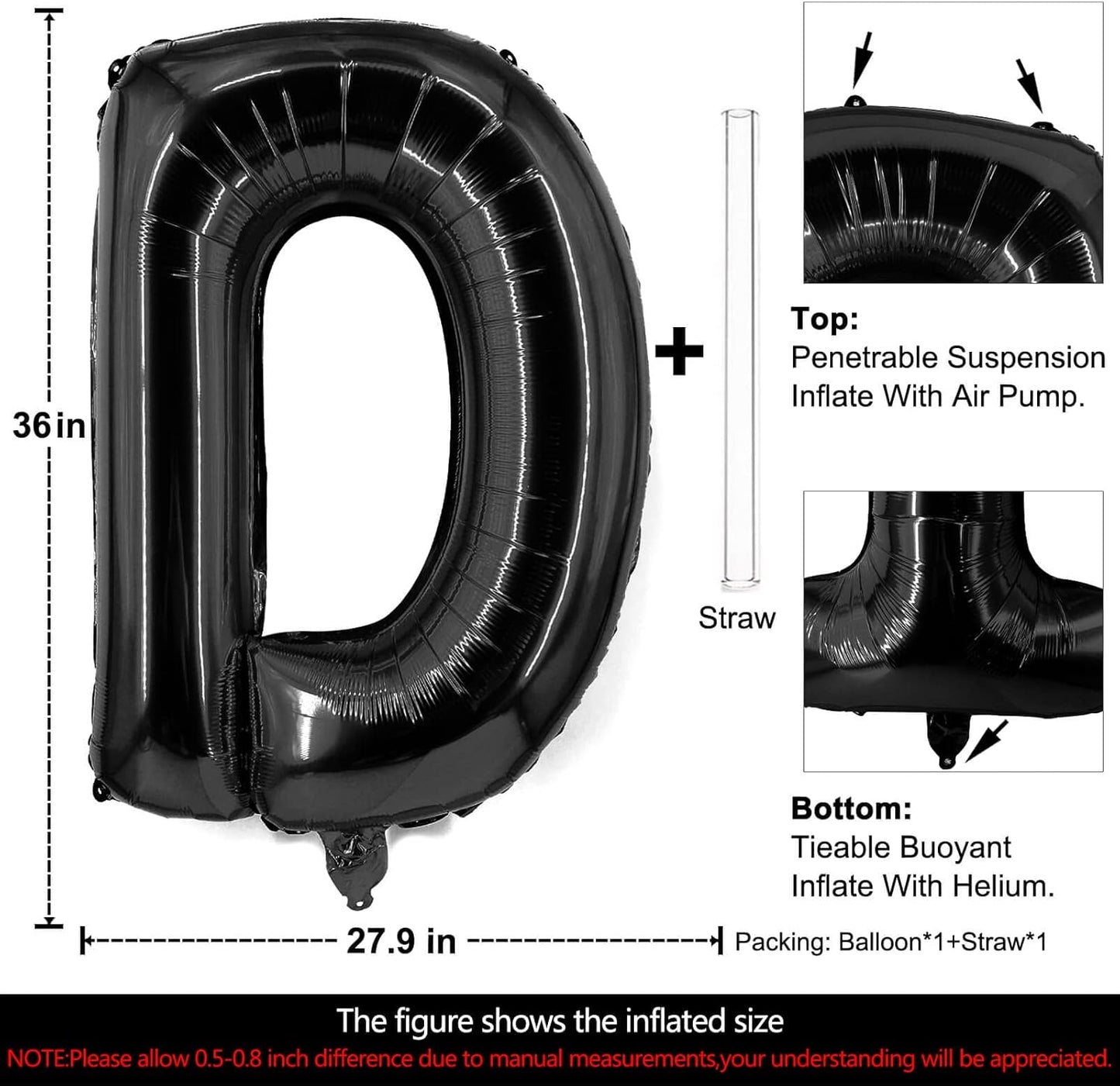 Lovoir 40 Inch Large Black Letter A Balloons Big Size Jumbo Mylar Foil Helium Balloon for Birthday Party Celebration Decorations Alphabet Black A