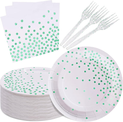 White and Gold Paper Plates Napkins Party Supplies,Disposable Gold Dot Paper Dessert Plates,105 PCS Birthday Plates and Napkins Party Supplies for Wedding(Serves 35 Guests 7")