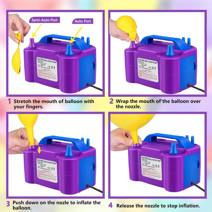 QIPUMP Balloon Pump Electric,110V 600W Balloon Blower Inflator Dual Nozzle Air Pump Balloons Inflator for Decoration, Party, Sport,Gifts:2 Balloon Tying Tools