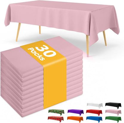 Niuara White Plastic Table Cloth - 30 Pack 54" × 108" Rectangle Disposable Tablecloths for 6FT Tables, Waterproof Table Cover for Party, Holiday & Gathering Use