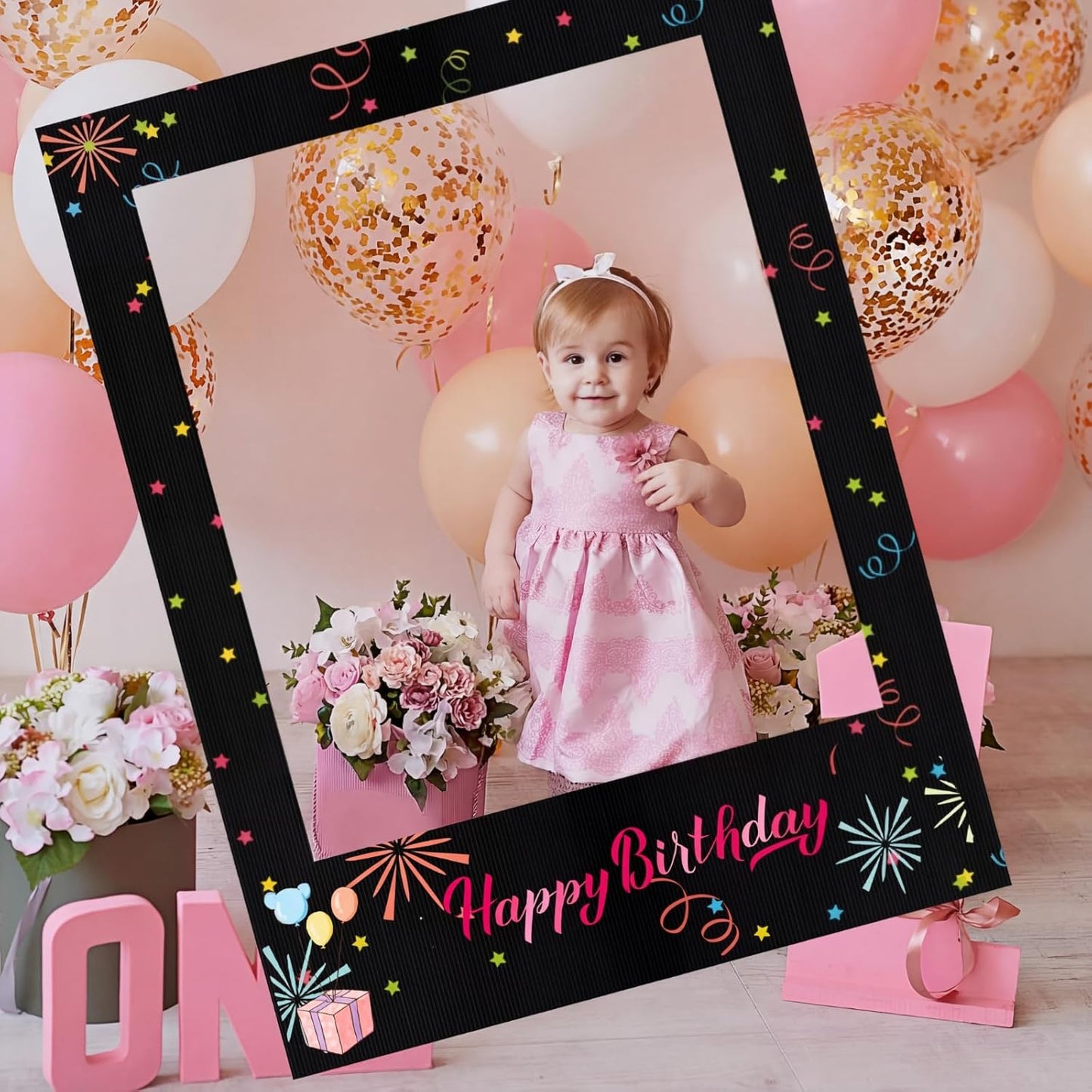 Beeveer 32 x 24 Inch Photo Booth Selfie Frame Prop Booth for Birthday Event Parties Large Blank DIY Cutout Props for Funny Decoration Christmas, Holiday Supplies