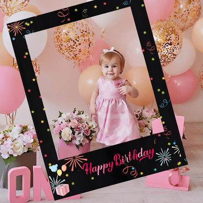 Beeveer 32 x 24 Inch Photo Booth Selfie Frame Prop Booth for Birthday Event Parties Large Blank DIY Cutout Props for Funny Decoration Christmas, Holiday Supplies