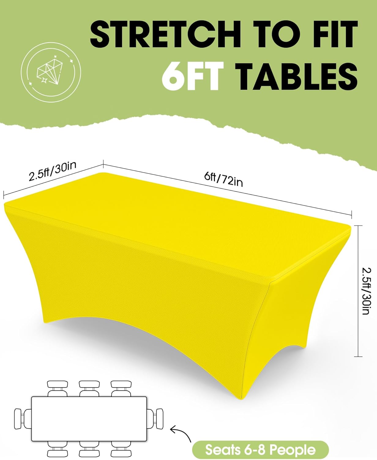 Pureegg Spandex Tablecloth 6ft - 2 Pack, Fitted and Tight Cloth for Rectangle Table, Wrinkle-Free and Stretch Table Cover for Party, Wedding, Banquet and Birthday, White