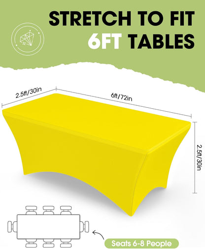 Pureegg Spandex Tablecloth 6ft - 2 Pack, Fitted and Tight Cloth for Rectangle Table, Wrinkle-Free and Stretch Table Cover for Party, Wedding, Banquet and Birthday, White