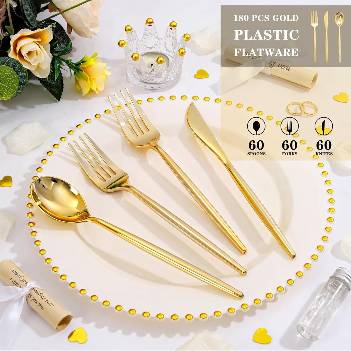 Supernal 180pcs Black Plastic Silverware Set - Heavy Duty Disposable Utensils (60 Forks, 60 Knives, 60 Spoons) - Elegant Black Cutlery for Parties, Weddings & BBQ