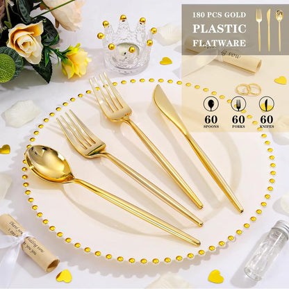 Supernal 180pcs Black Plastic Silverware Set - Heavy Duty Disposable Utensils (60 Forks, 60 Knives, 60 Spoons) - Elegant Black Cutlery for Parties, Weddings & BBQ