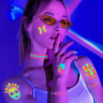 201pcs Glow In the Dark Tattoos for Party Supplies, Glow Temporary Tattoos Under Neon UV Blacklight for Kids Teens and Adult, Glow in The Dark Party Decorations, Glow Party Favors