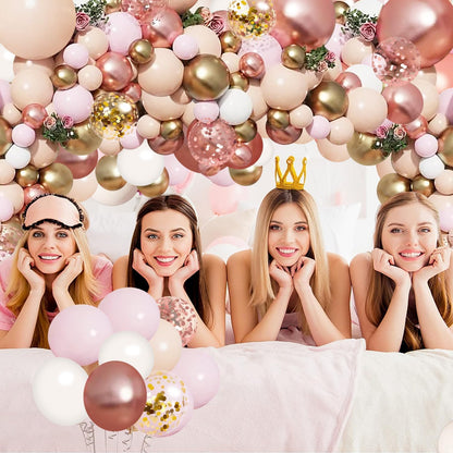 Rose Gold Balloon Garland Kit, Nude Pastel Pink Metallic Gold Matte White Balloons Gold and Rose Gold Confetti Balloons for Valentines Day Wedding Bridal Shower Party Girl Birthday Decorations