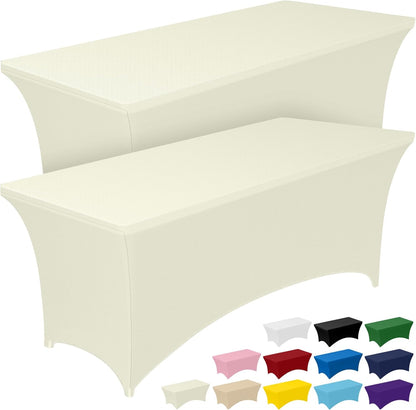 Pureegg Spandex Tablecloth 6ft - 2 Pack, Fitted and Tight Cloth for Rectangle Table, Wrinkle-Free and Stretch Table Cover for Party, Wedding, Banquet and Birthday, White
