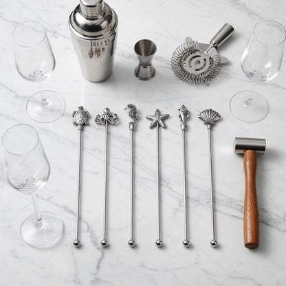 Homestia 7.5" Stainless Steel Cocktail Stirrers with Cute Animal Design, Set of 6 Reusable Swizzle Sticks for Coffee, Martini, Drinks - Dishwasher Safe Metal Bar Tools Stir Sticks