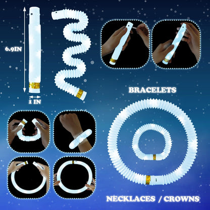 Orange Glow Sticks Party Favors Supplies for Kids 24 PCS,4th of July LED Light up Pop Tubes for Toddlers,Neon Necklaces Bracelets Accessories,Birthday Dance Party 250th Anniversary Camping Toys Gifts