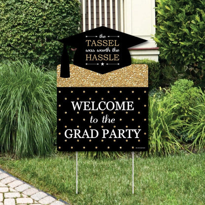 Big Dot of Happiness Gold Graduation Party Decorations - Grad Party Welcome Yard Sign