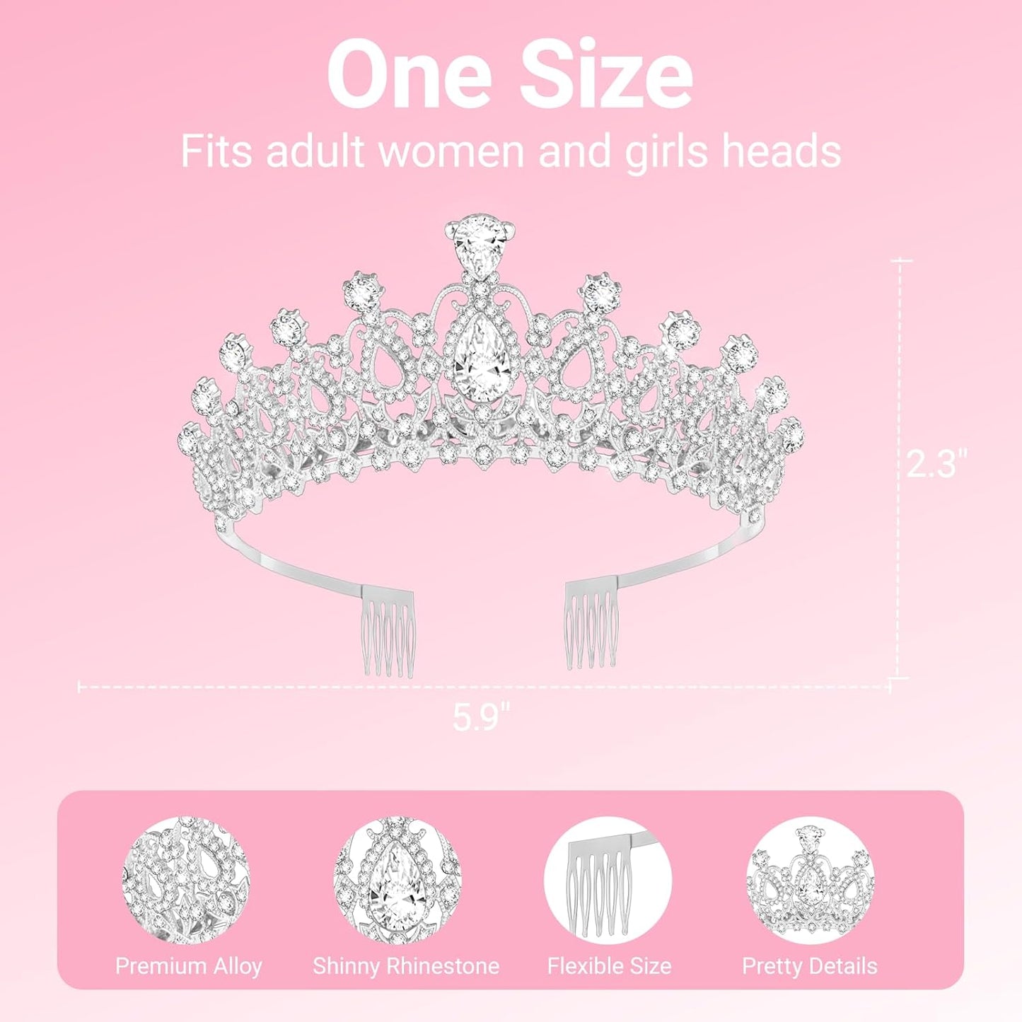 Tiara Crown for Women, Headband Hair Accessories for Birthday Wedding Party Costume Pink