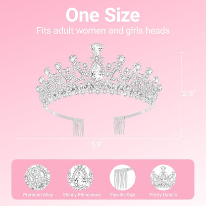 Tiara Crown for Women, Headband Hair Accessories for Birthday Wedding Party Costume Pink
