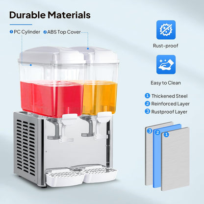 ROVSUN 9.6 Gal/36L Commercial Beverage Dispenser, 18L X 2 Tanks Cold Drink Commercial Juice Dispenser Stainless Steel with Thermostat Controller for Home Restaurant Bar Party 110V/60HZ