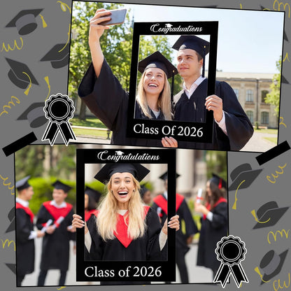 Wenqik Class of 2026 32 x 24 Inch Graduation Photo Booth Frame Props 2026 Graduation Picture Frame PVC Cutouts Grad Selfie Decorations for College Grad Party Supplies