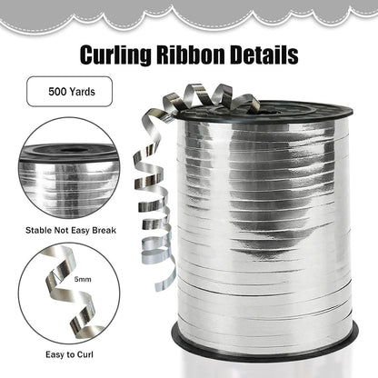 500 Yards Curling Ribbon，Bright Silver Balloon String Ribbon，for Gift Wrapping，Party Decoration, Wedding,Birthday，Art Crafts, Florist Flower