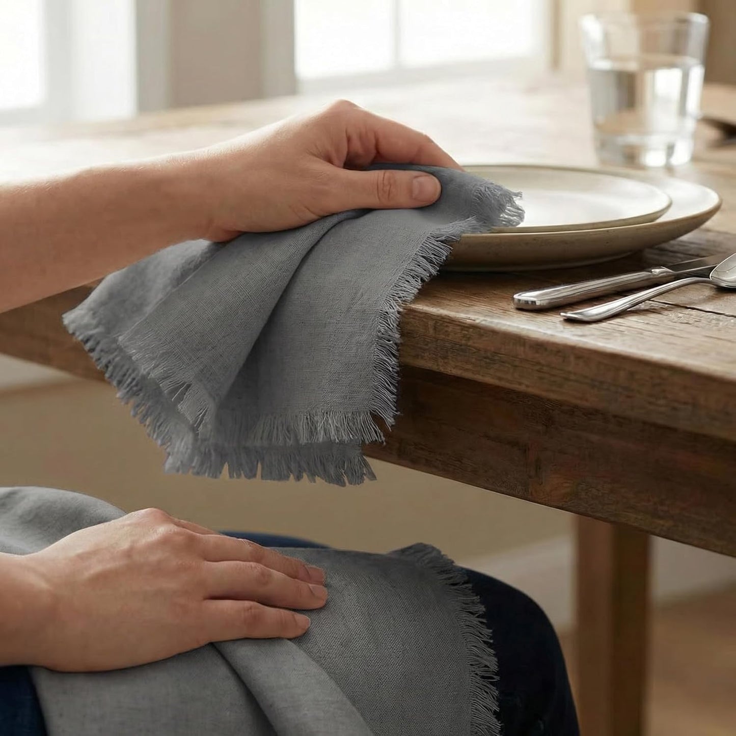 ACCENTHOME Natural Cotton Linen Napkin Set of 12 18x18 inch Dinner Napkins - Washable Soft Premium Hotel Quality Reusable Hemmed Edges Napkins Perfect Table Linens for Family Dinners, Weddings