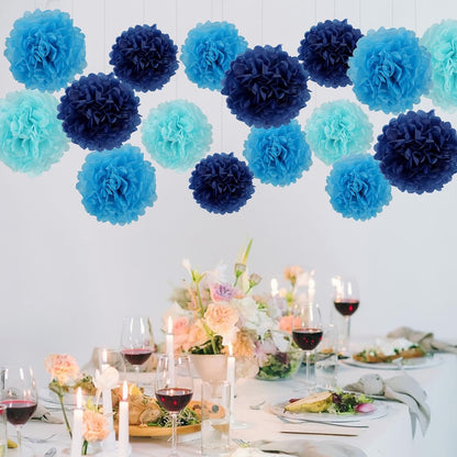 BestoFun 16 PCS Sage Green Party Decorations Tissue Paper Flowers Christmas Party Decors Hanging Pom Poms Decorations for Xmas New Year Winter Holiday Decorations