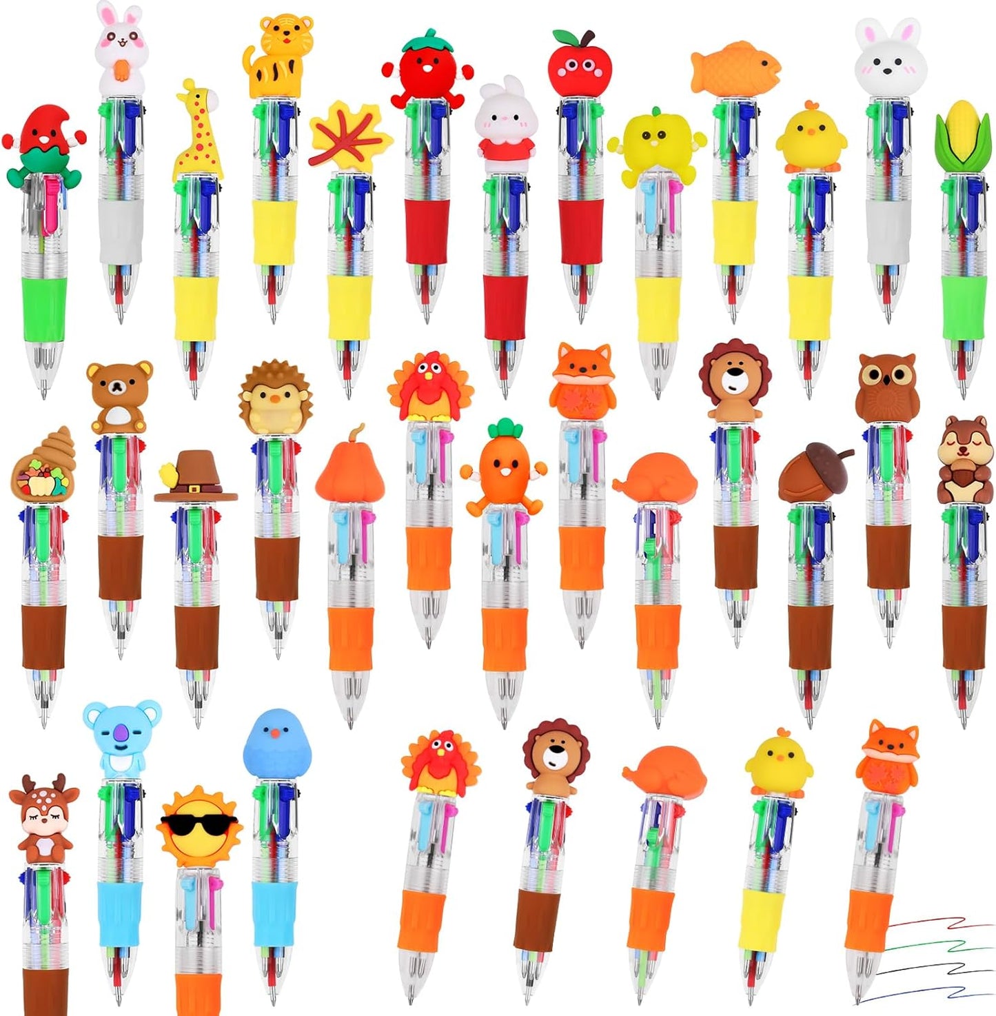 CZWZ 20Pcs Mini Multicolor Pens in One 4-in-1 Cute Pens Bulk for Kids, Fun Kawaii Ballpoint Pens for Birthdays and Children's Party Favors Gifts Teacher School Supplies