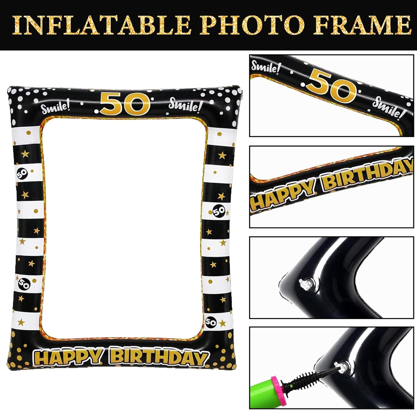 Hawaiian Party Photo Booth Props Kit, 30 PCS Luau Photo Booth Props with Large Inflatable Selfie Picture Frame for Hawaiian Tropical Tiki Summer Pool Party Supplies
